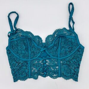 For Love & Lemons Green Lace Long Line Corset Bra